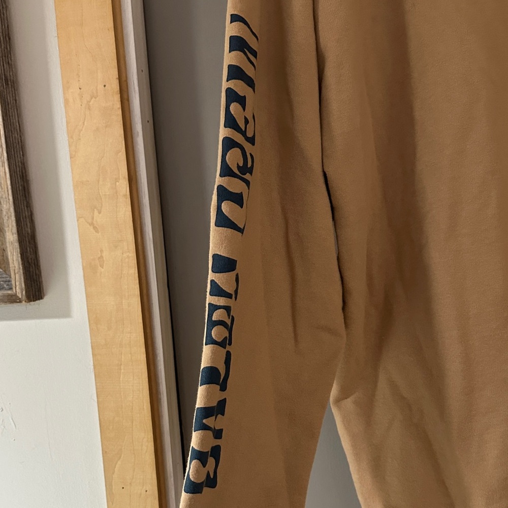 Salty Crew Blue Crabber Overdyed Sweatshirt in Sandstone with Palm Tree Sleeve - Picture 7 of 10